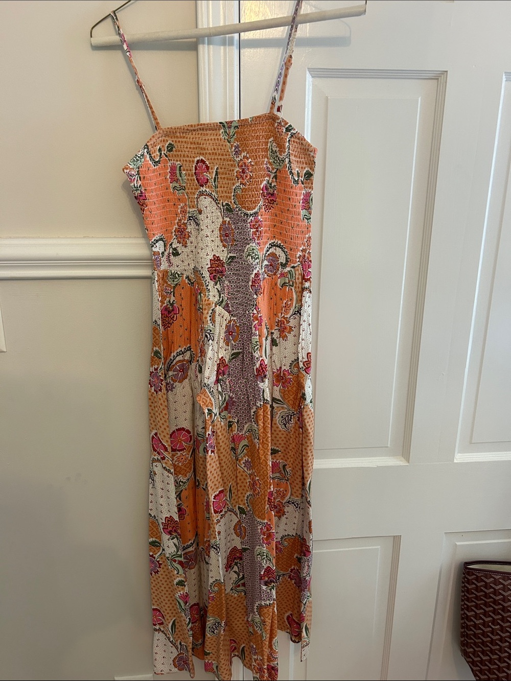 Boho Floral Spaghetti Strap Maxi Dress - Orange, White, Pink